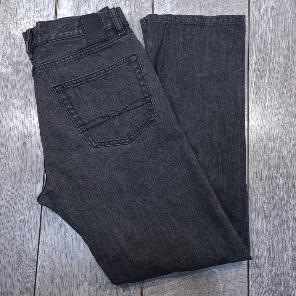 Hugo Boss Jeans Mens 33x31 Black Vermont Straight Leg Faded Denim Pants